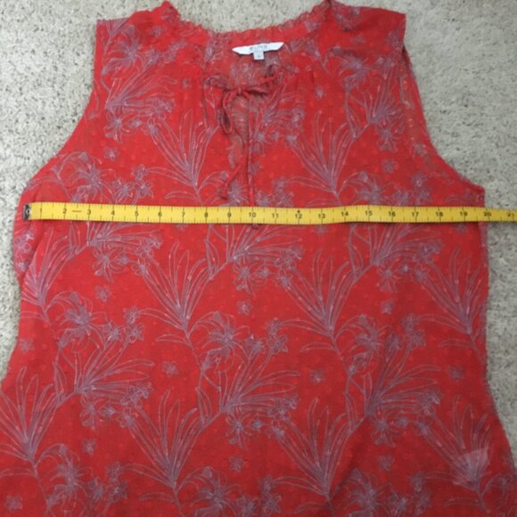 ALFRED SUNG Orange and Grey Floral Voile Sleeveless Tie Up Blouse - Picture 12 of 14